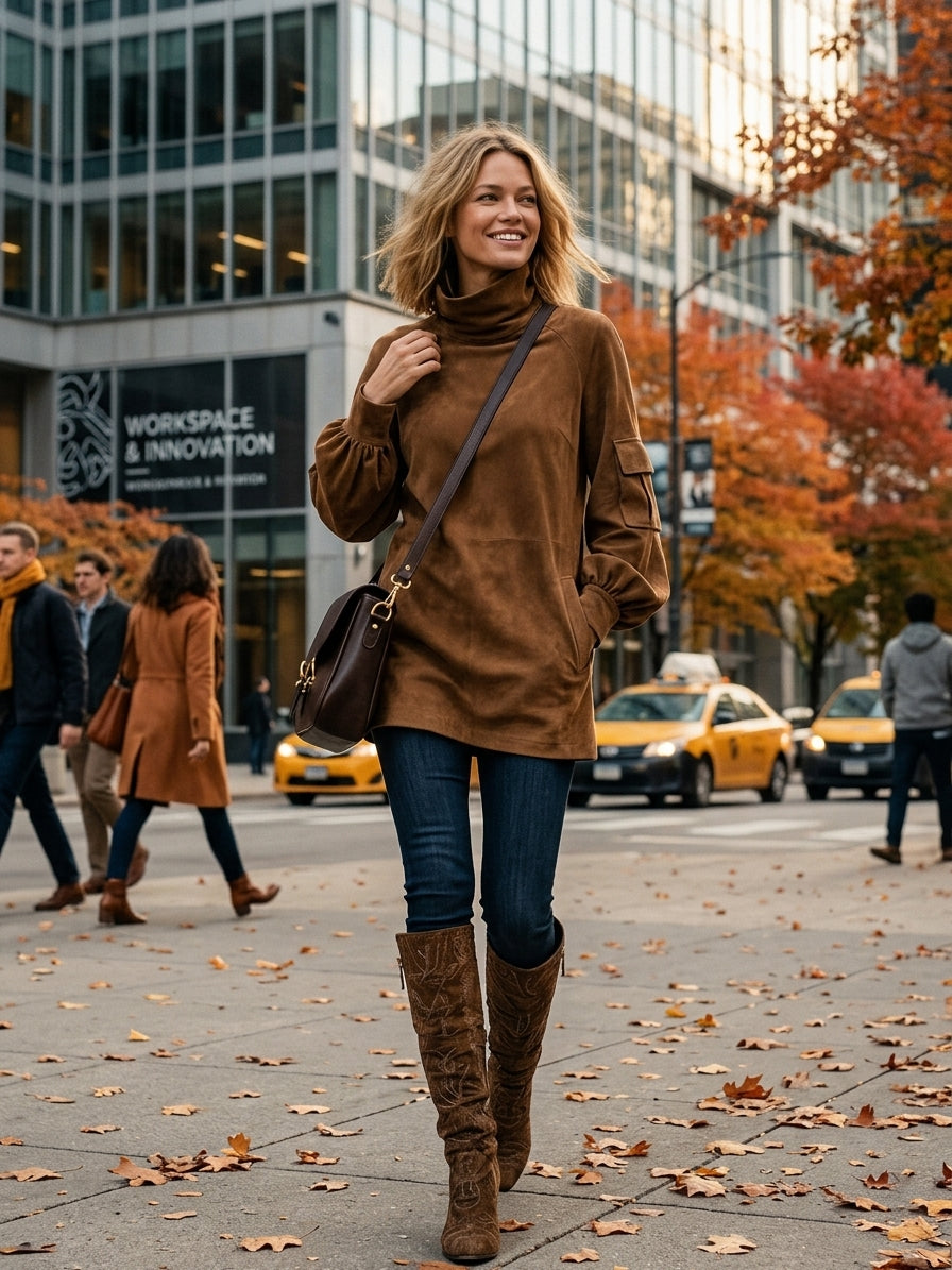 Betty Vintage Suede Turtleneck Mini Dress