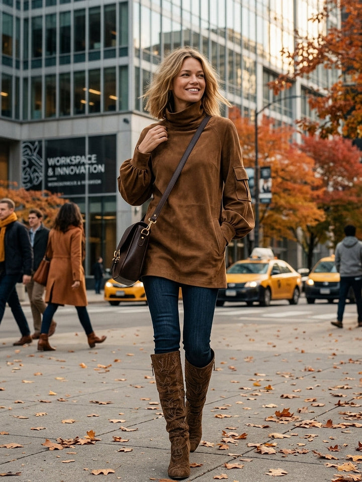 Betty Vintage Suede Turtleneck Mini Dress
