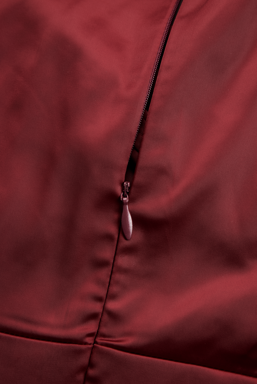 Charlotte Satin Midi Dress With Draped Collar zipper detail