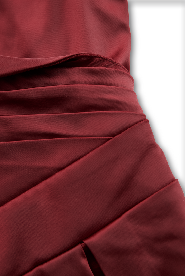 Charlotte Satin Midi Dress With Draped Collar waist pleating detail