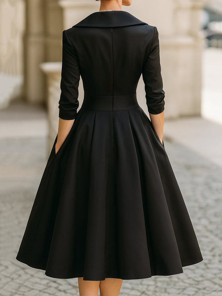 Charlotte Satin Midi Dress With Draped Collar back view