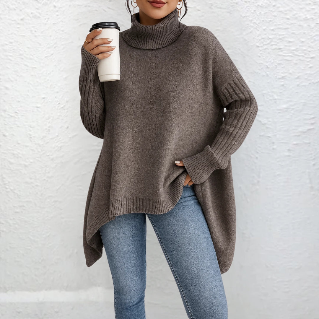 Casual turtleneck sweater in brown