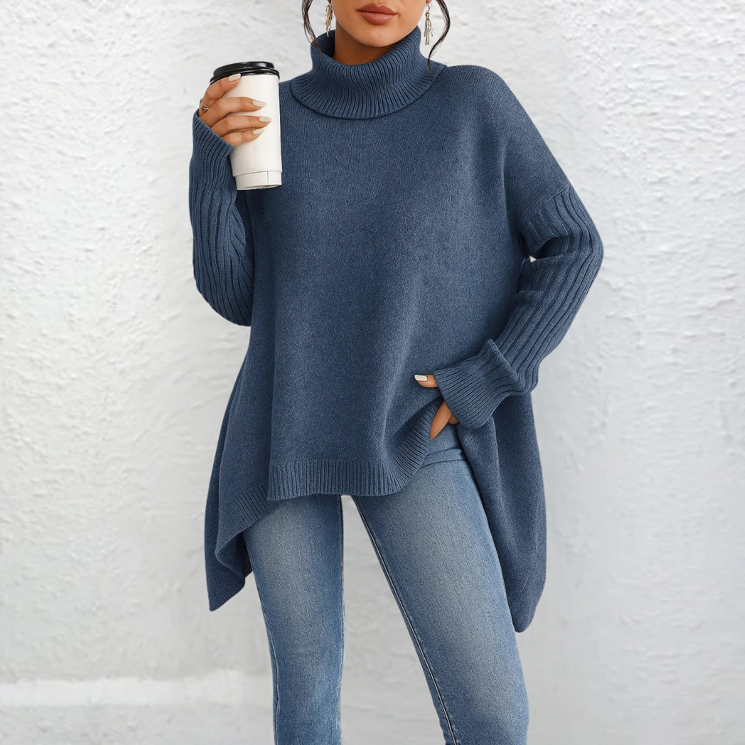 Casual turtleneck sweater in blue