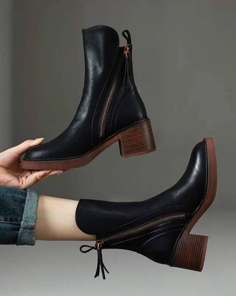 Deborah | Block Heel Leather Boots