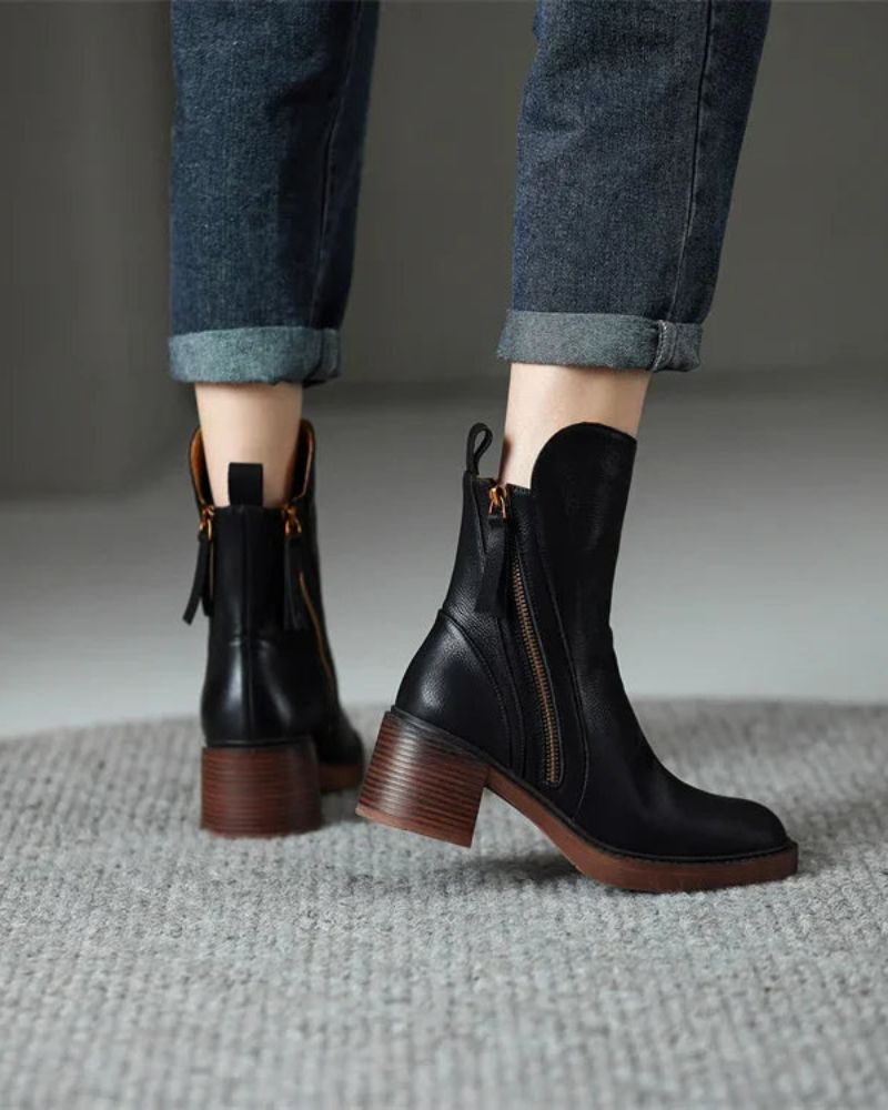 Deborah | Block Heel Leather Boots