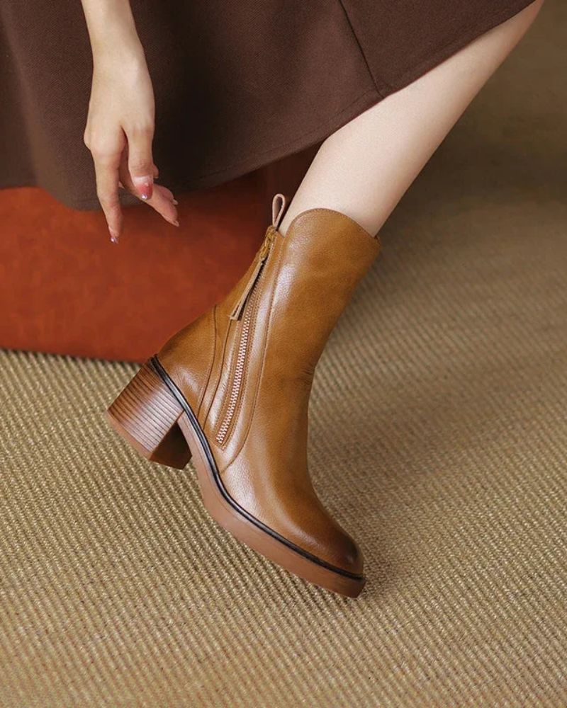 Deborah | Block Heel Leather Boots