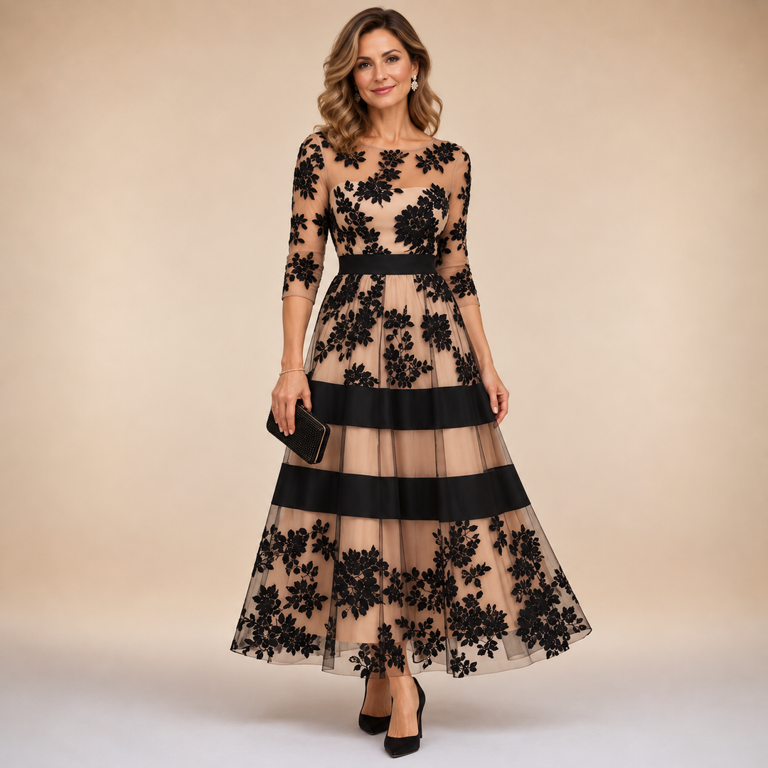 Betty | Floral Lace Midi Evening Dress