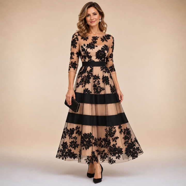 Betty | Floral Lace Midi Evening Dress