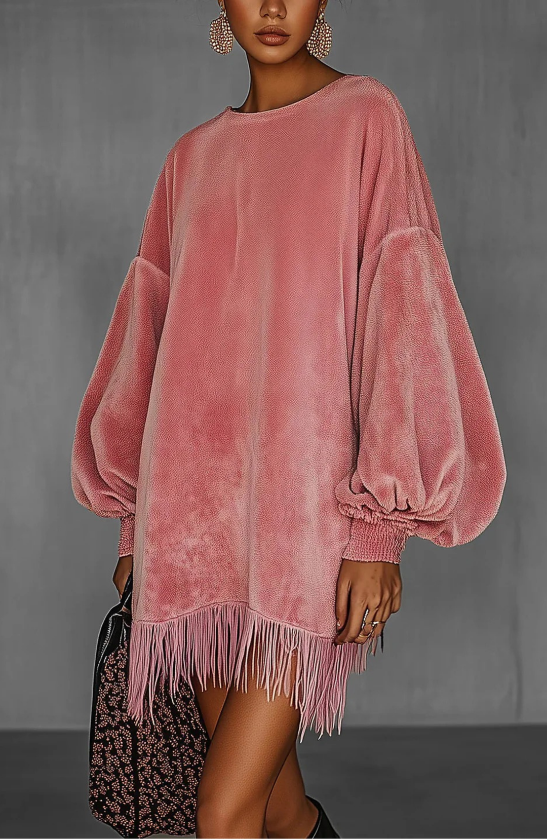 Faux Suede Oversized Dress - Pink