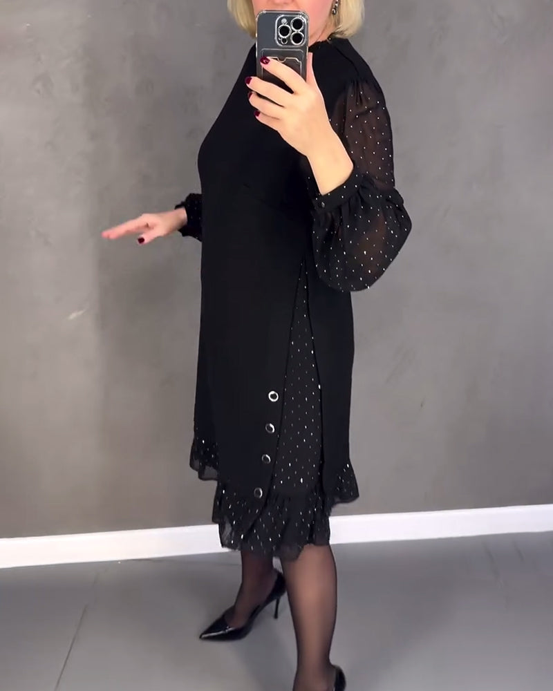 Evelyn | Long-Sleeve Elegant Polka Dot Dress
