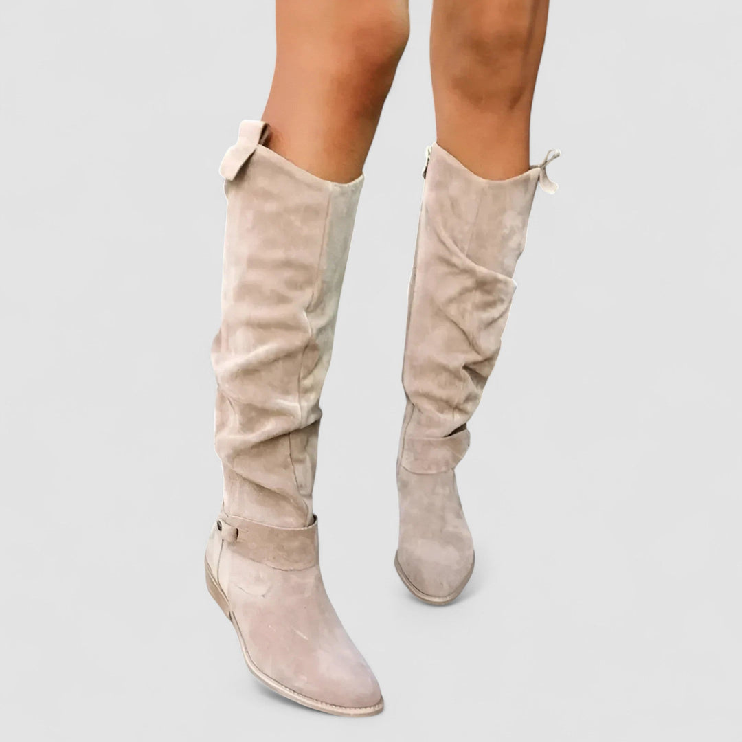 Deborah | Suede-Look Knee-High Low Heel Boots