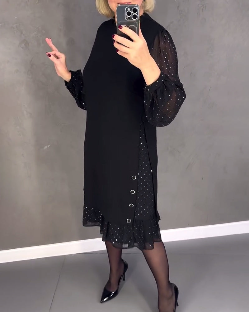 Evelyn | Long-Sleeve Elegant Polka Dot Dress