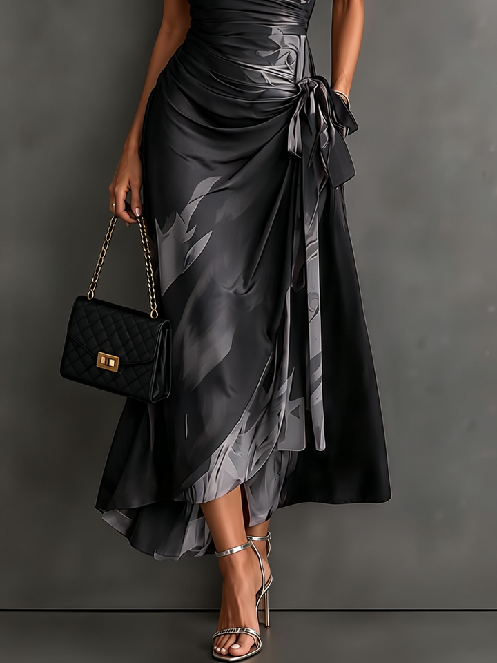 Helen | Brown Abstract Print Wrap Midi Dress