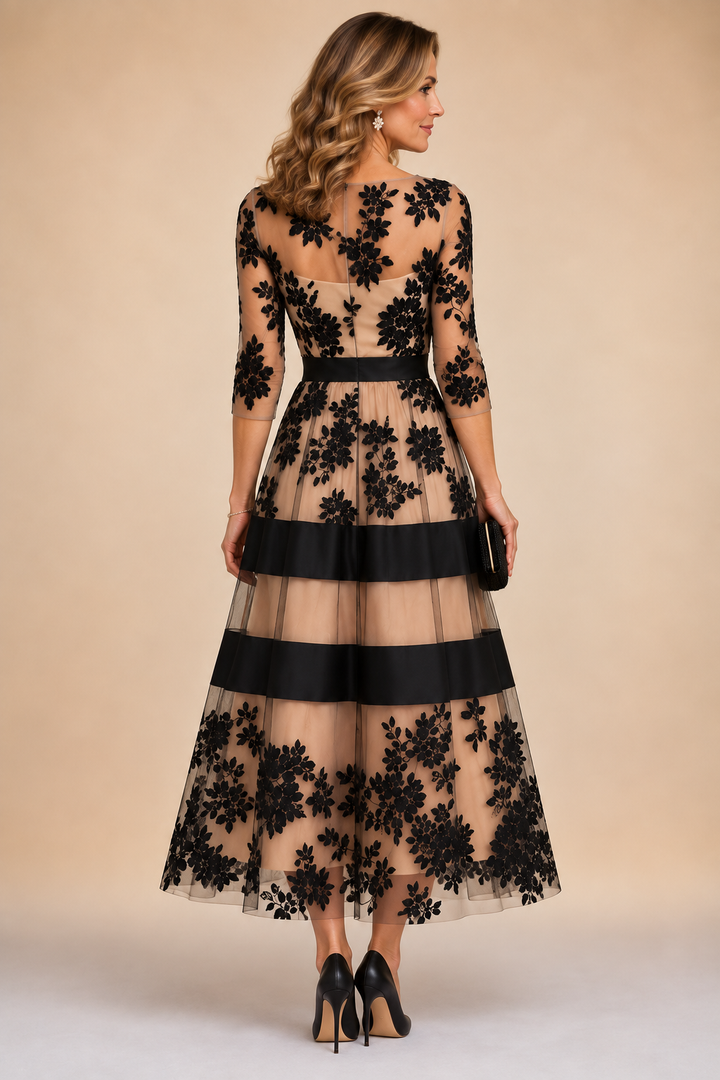 Betty | Floral Lace Midi Evening Dress