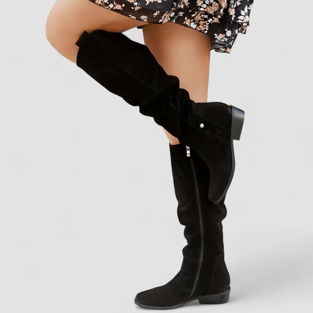 Deborah | Suede-Look Knee-High Low Heel Boots