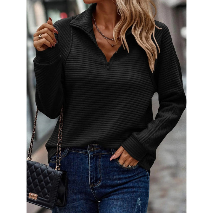 Joan | Stylish V-Neck Zip Sweater - Black