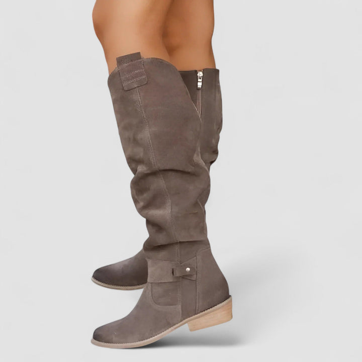 Deborah | Suede-Look Knee-High Low Heel Boots