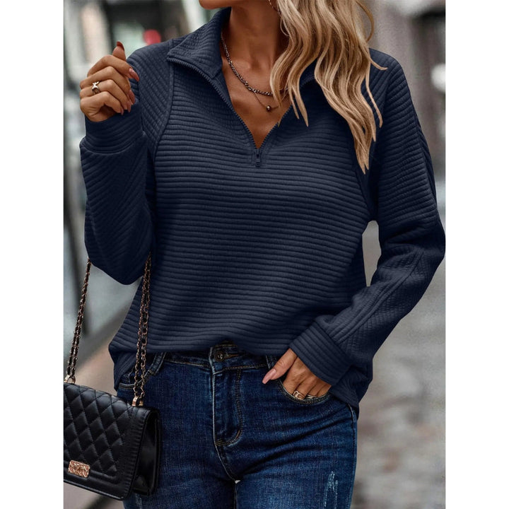 Joan | Stylish V-Neck Zip Sweater - Navy