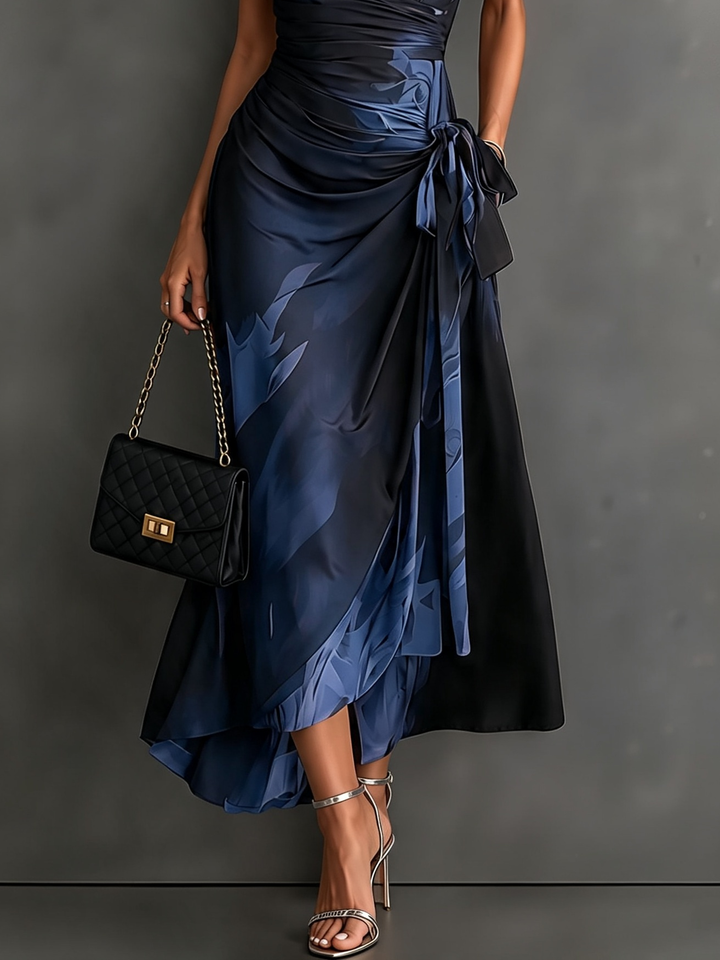 Helen | Brown Abstract Print Wrap Midi Dress