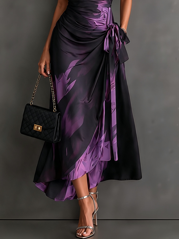 Helen | Brown Abstract Print Wrap Midi Dress