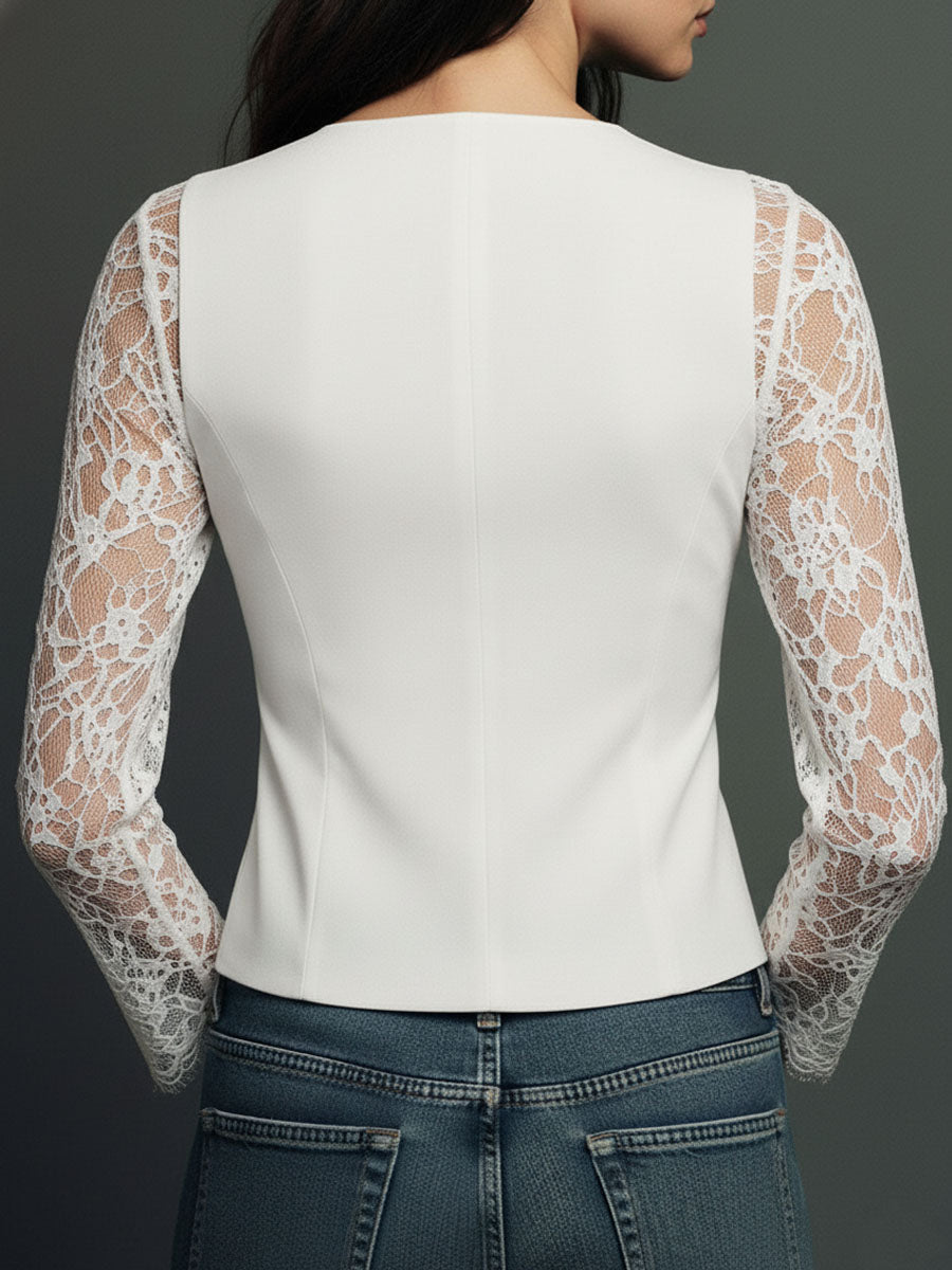 Kathleen | Black Blazer with Semi-Sheer Sleeves