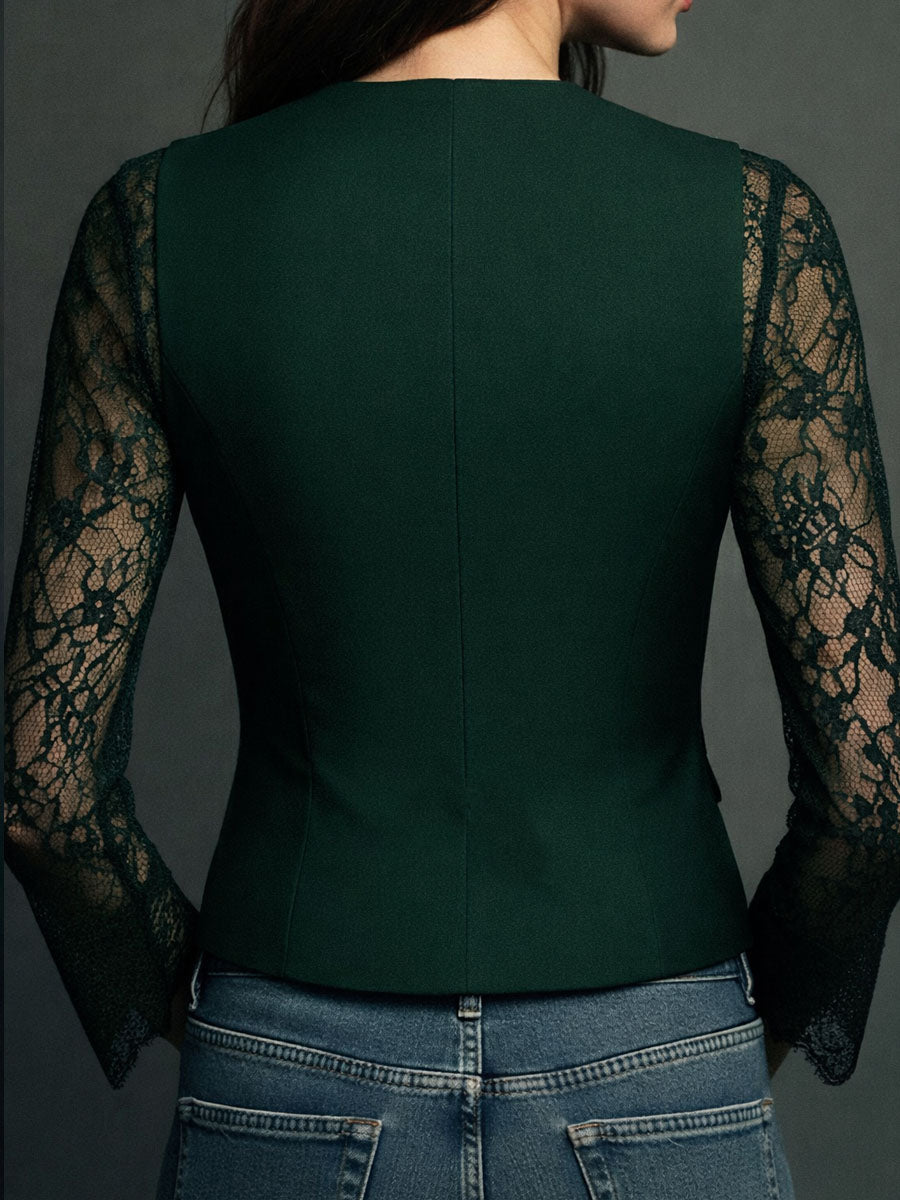 Kathleen | Black Blazer with Semi-Sheer Sleeves