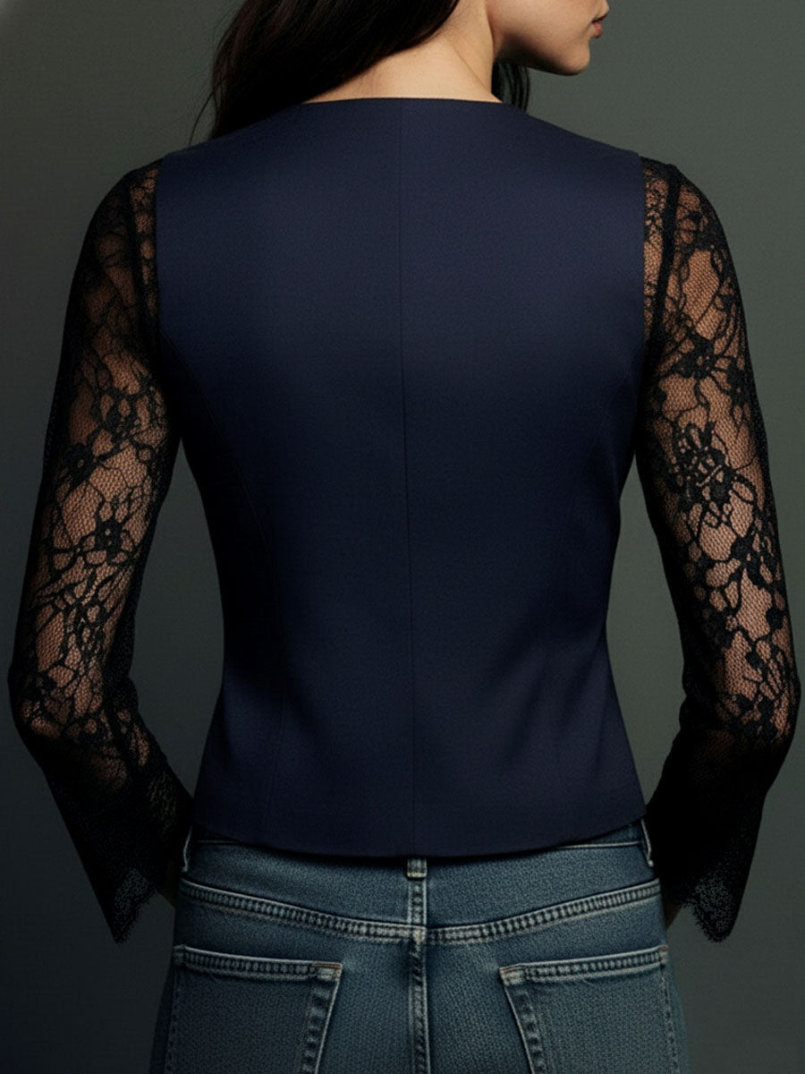 Kathleen | Black Blazer with Semi-Sheer Sleeves