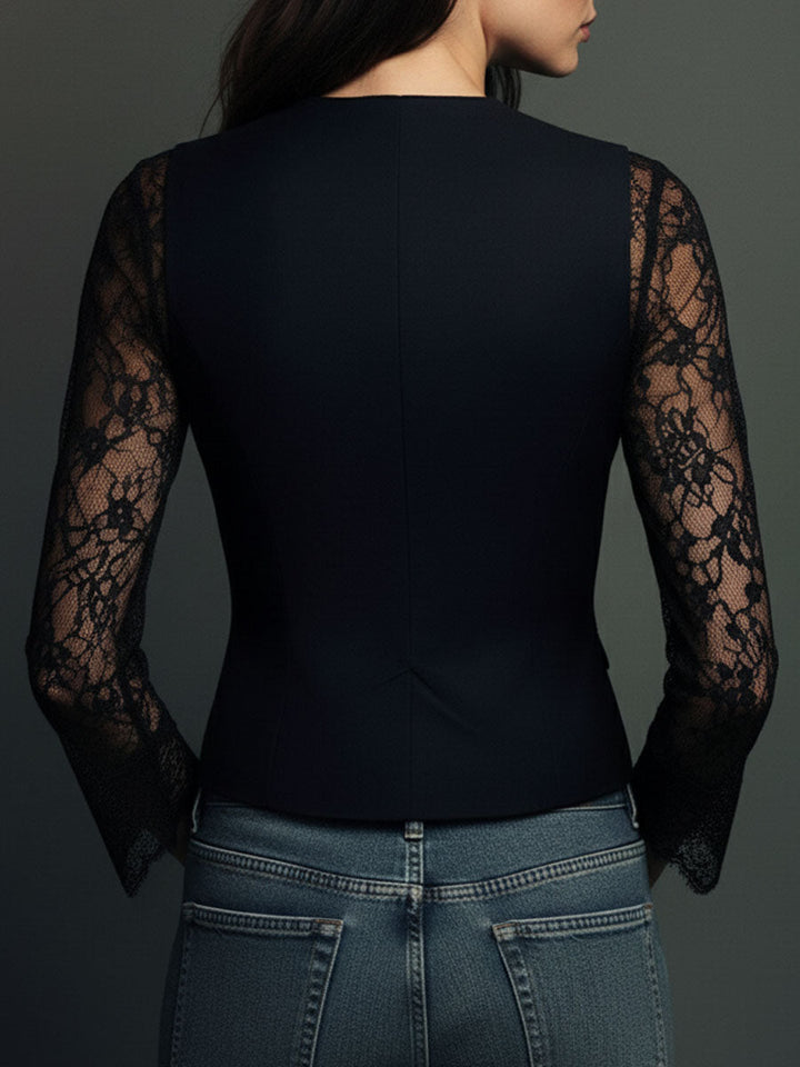 Kathleen | Black Blazer with Semi-Sheer Sleeves