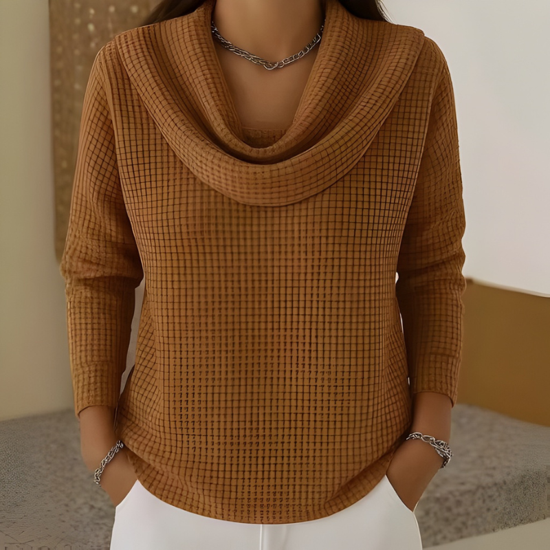 Judith | Warm Waffle-Knit Cowl Neck Sweater