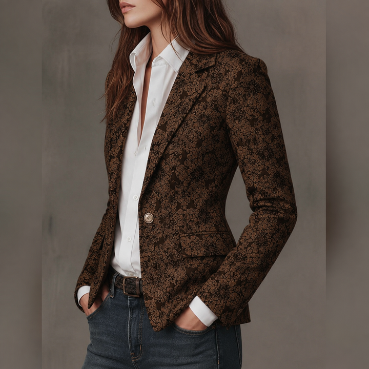 Fitted jacquard cashmere blazer detail view