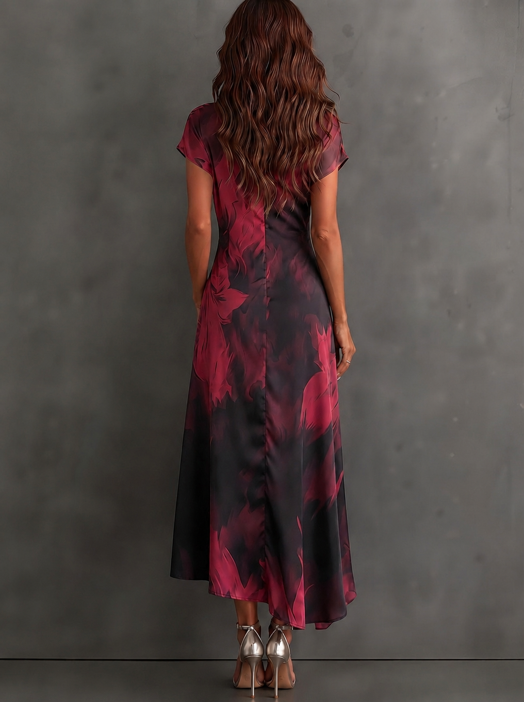 Helen | Brown Abstract Print Wrap Midi Dress