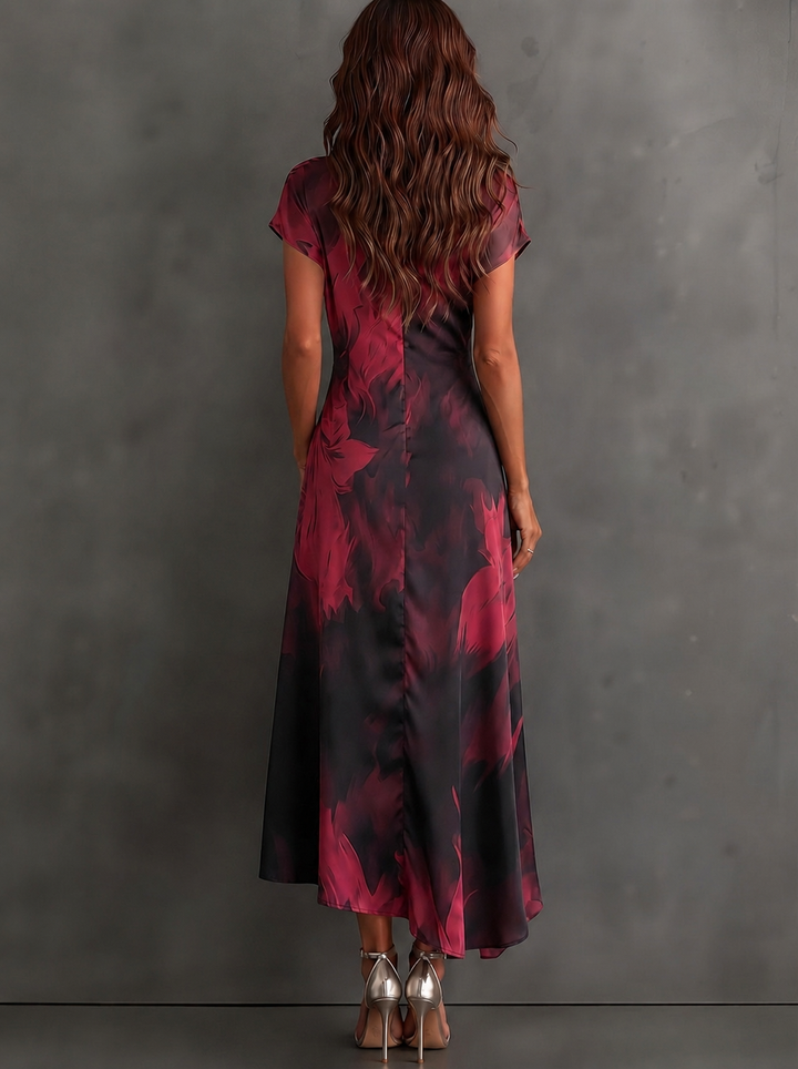 Helen | Brown Abstract Print Wrap Midi Dress