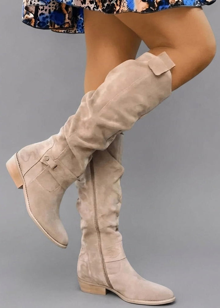 Deborah | Suede-Look Knee-High Low Heel Boots