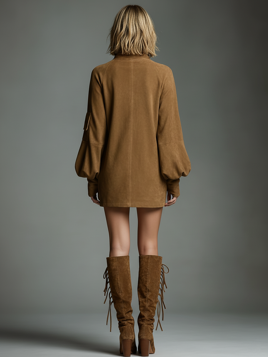 Betty Vintage Suede Turtleneck Mini Dress