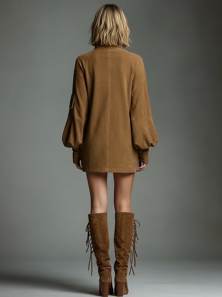 Betty Vintage Suede Turtleneck Mini Dress