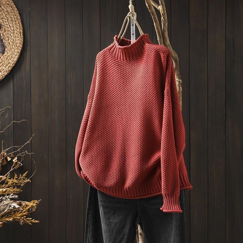 Marie Merino Wool Knit Turtleneck Sweater - Red