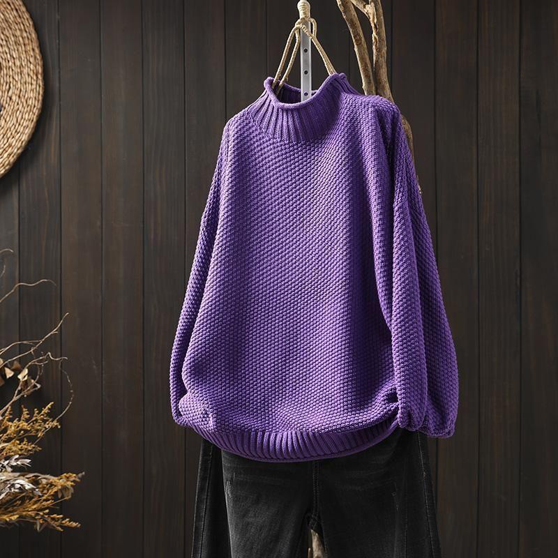 Marie Merino Wool Knit Turtleneck Sweater - Purple
