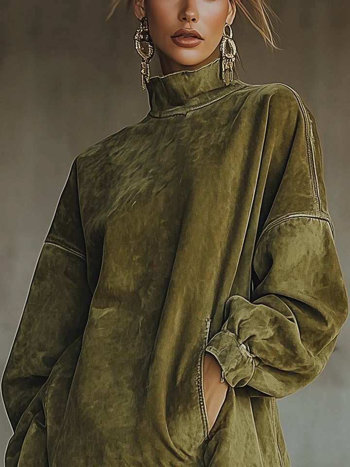 Marie | High-Neck Suede Dress with Fringe
