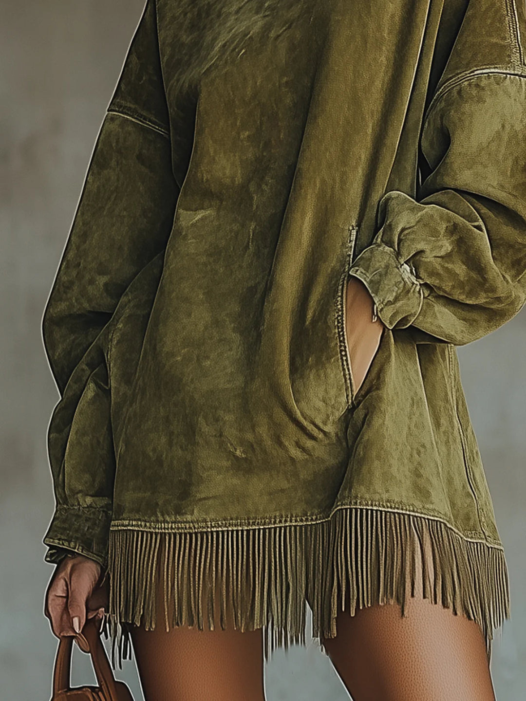 Marie | High-Neck Suede Dress with Fringe