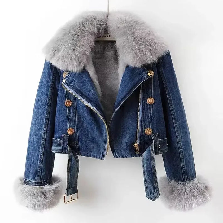 Dark Blue fur-lined denim coat