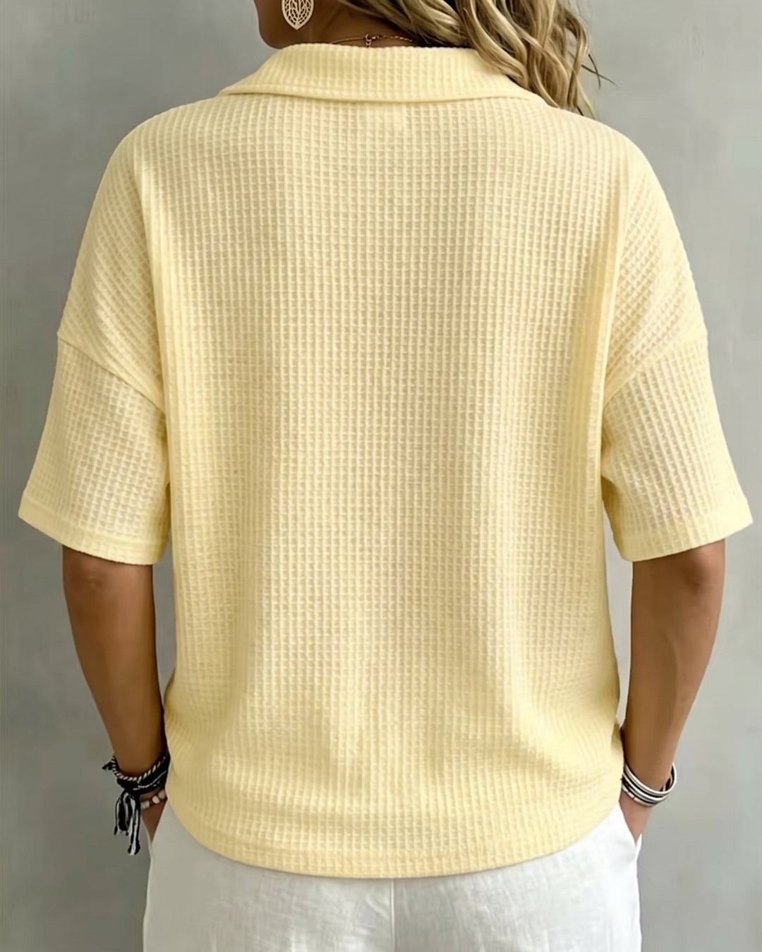 Virginia Relaxed Waffle Polo Top detail