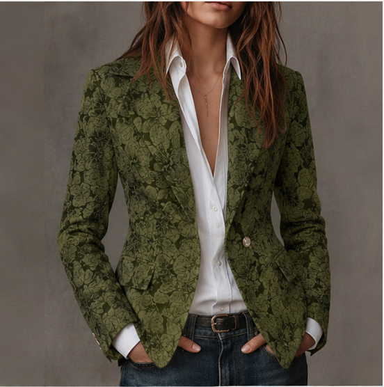 Fitted jacquard cashmere blazer in green
