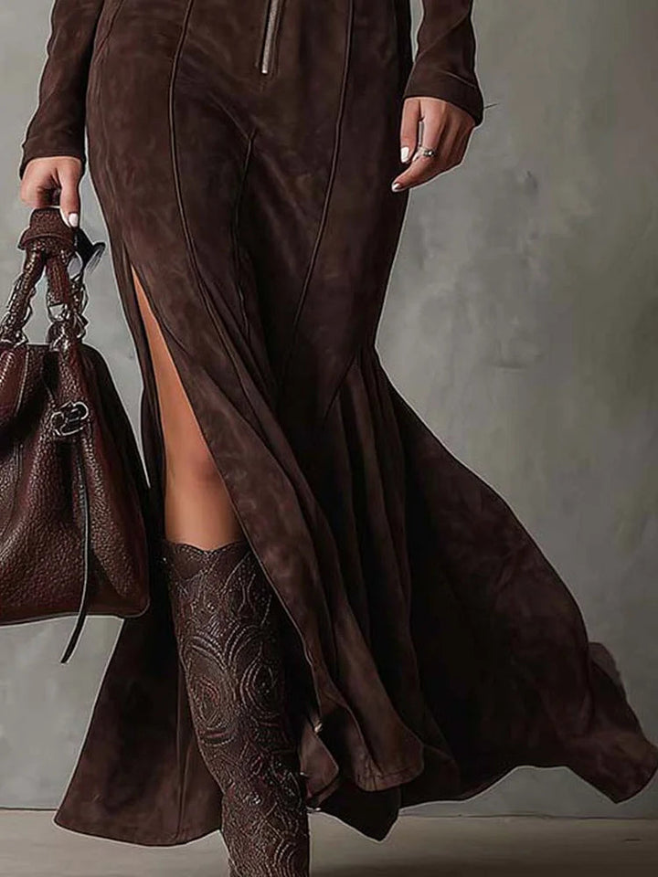 Julie | Brown Long Dress with Belt