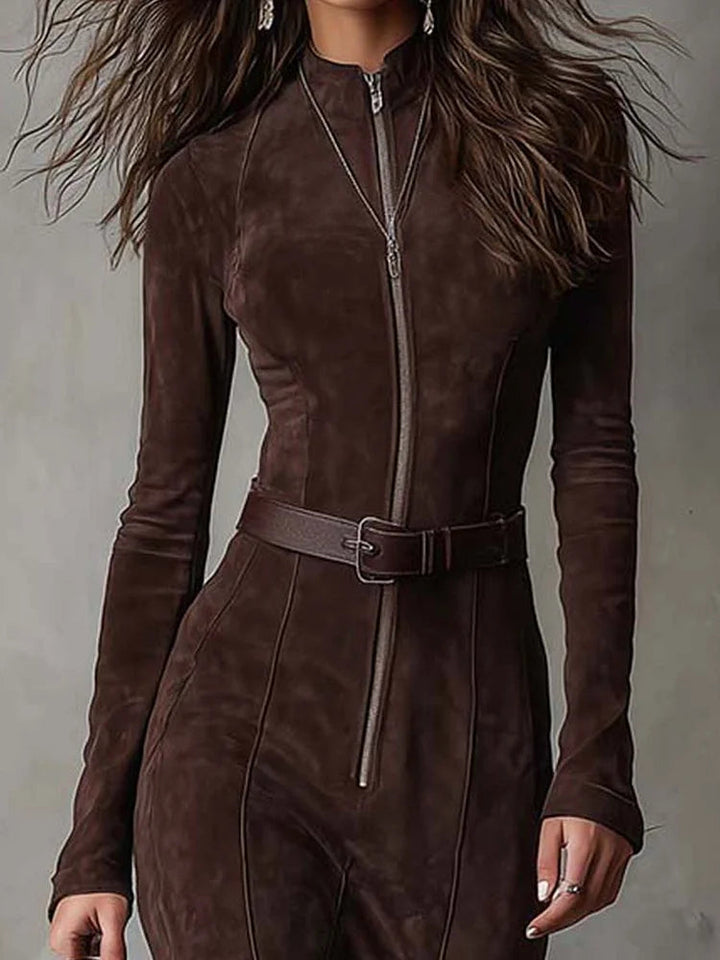 Julie | Brown Long Dress with Belt