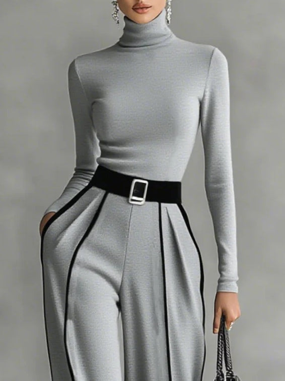 Ann | High Neck Wide Leg Pants Set