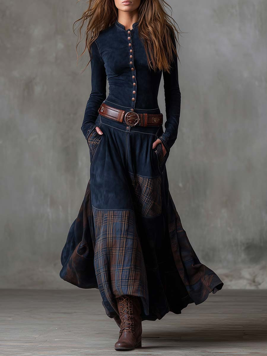 Christine | Maxi Suede Dress with Belt