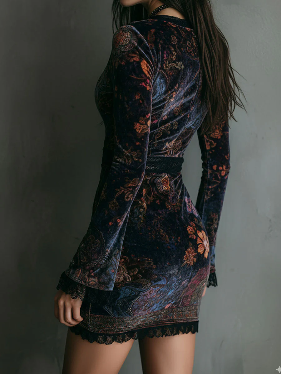 Rosalie – Velvet Floral Mini Dress