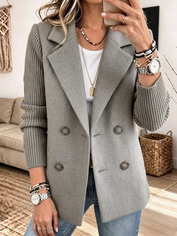 Elegant Blazer with Knit Sleeves - Gray