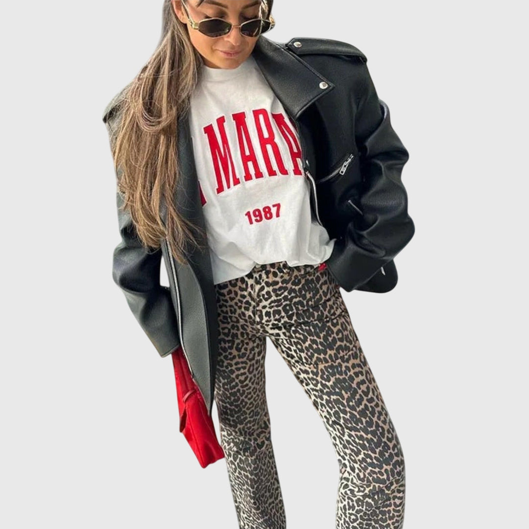Jamie | Vintage Jeans with Leopard Print