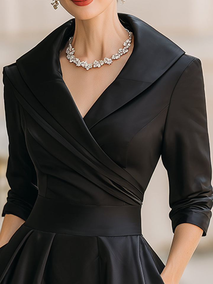 Charlotte Satin Midi Dress With Draped Collar draped collar detail